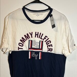 Tommy Hilfiger Cream and Navy Logo Tee